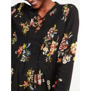 Old Navy Midi‎ Floral Dress Womens Sz XS Black  Long Sleeve Boho Peasant Fall